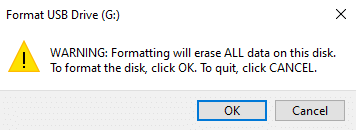 Warning for Data Loss after Formatting