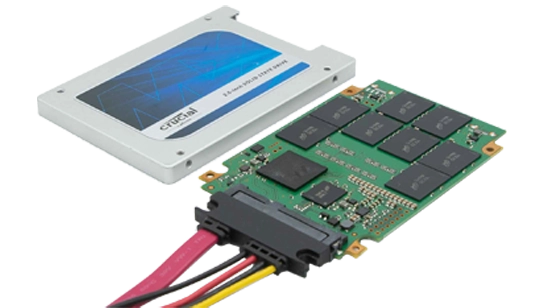 Disassembled Crucial SATA SSD Showing Internal Circuit Board