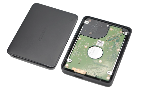 Disassembled easystore external hard drive with cover removed