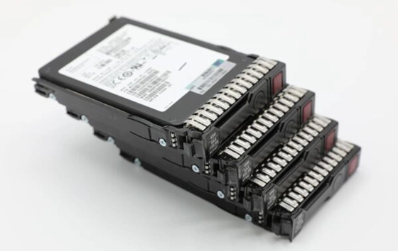 Stack of four enterprise hard drives showing front interfaces