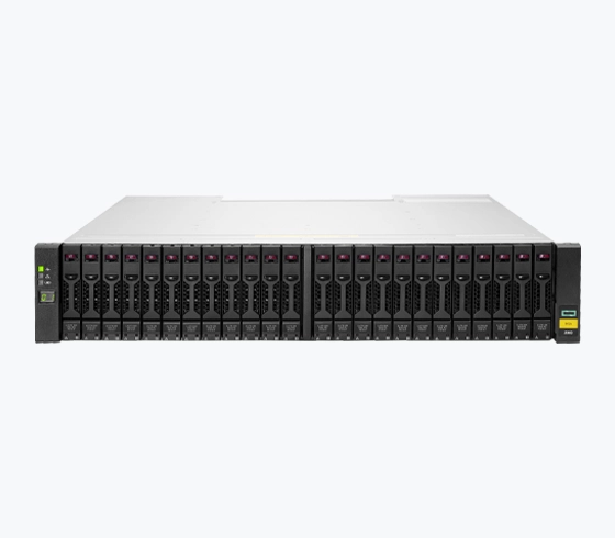 An HPE storage array featuring multiple drive bays in a compact rack-mounted design.